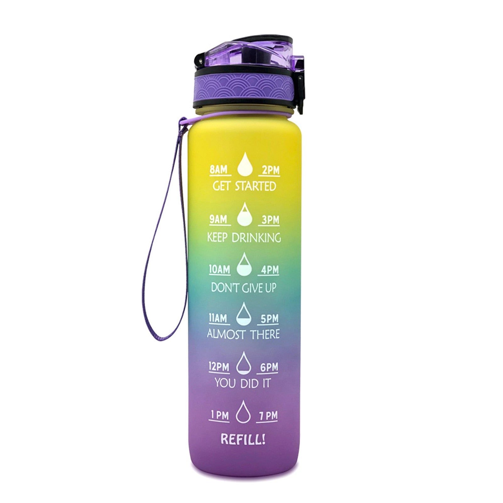 1L Tritan Material Water Bottle With Bounce Cover Time Scale Reminder  Frosted Leakproof Cup For Outdoor Sports Fitness(Purple -Orange Gradient) 