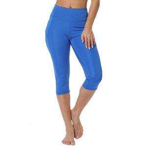 Fashnice Women Leggings Drawstring Yoga Pants Capri Bottoms Calf-length  Fitness Trousers Navy Blue S 